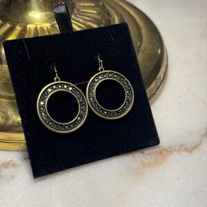 Lia Sophia gold color earrings with black gems